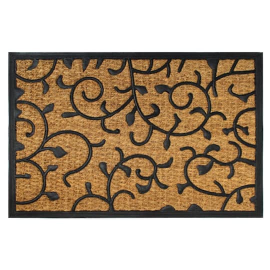 RugSmith Natural &#x26; Black Vines Molded Rubber &#x26; Coir Doormat